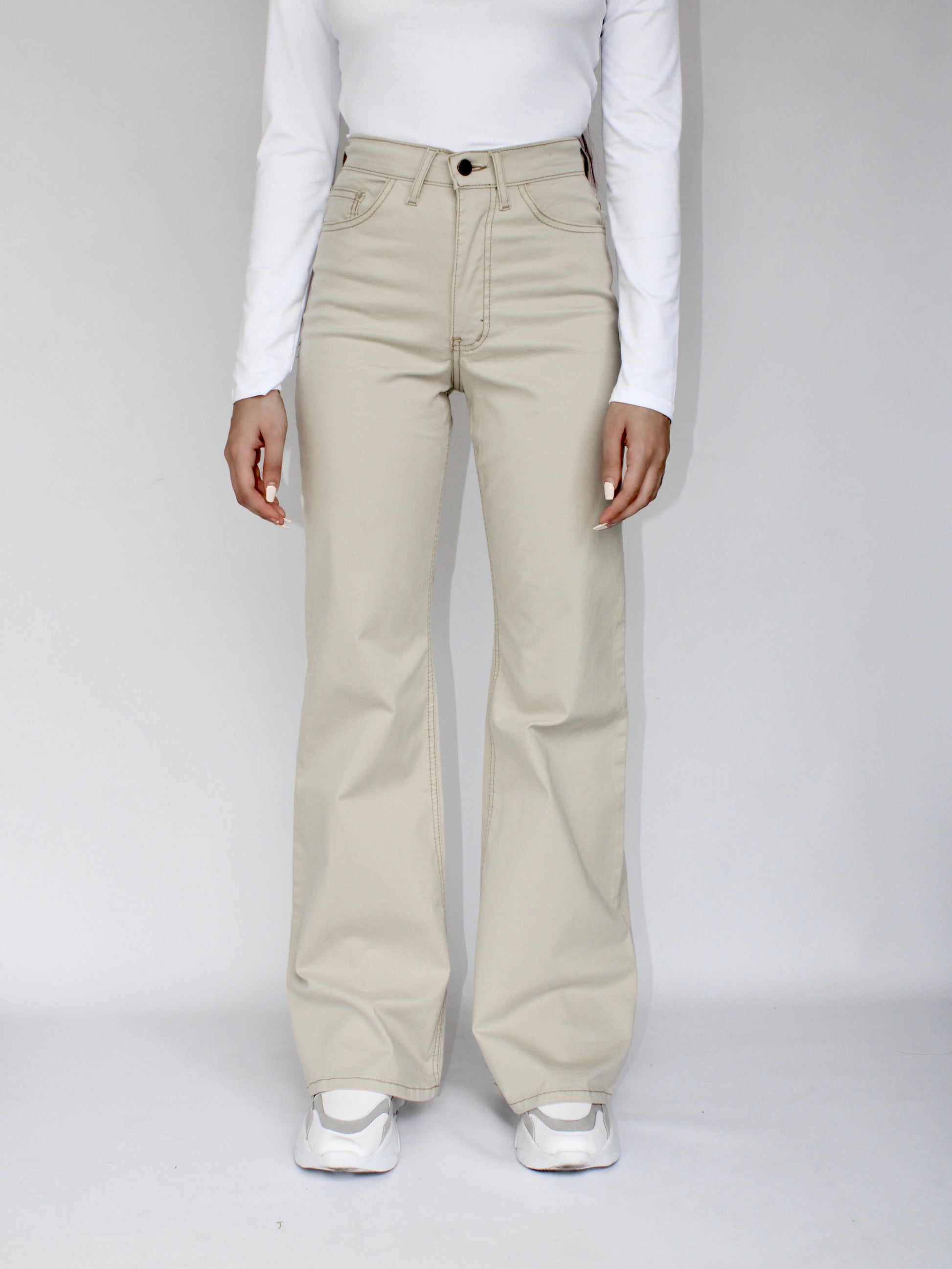 Beige Flare Leg Pants