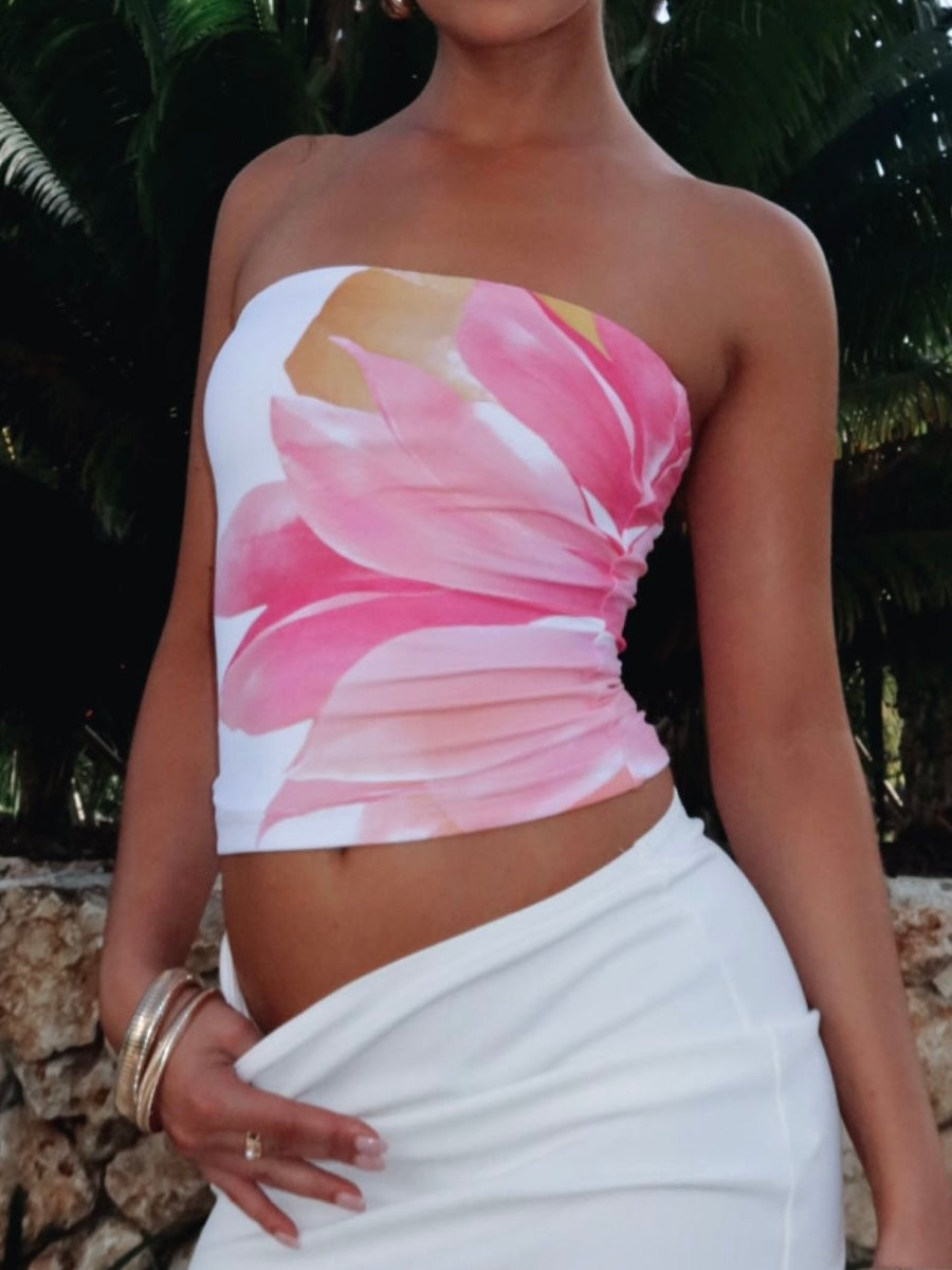 Graphic Strapless Top