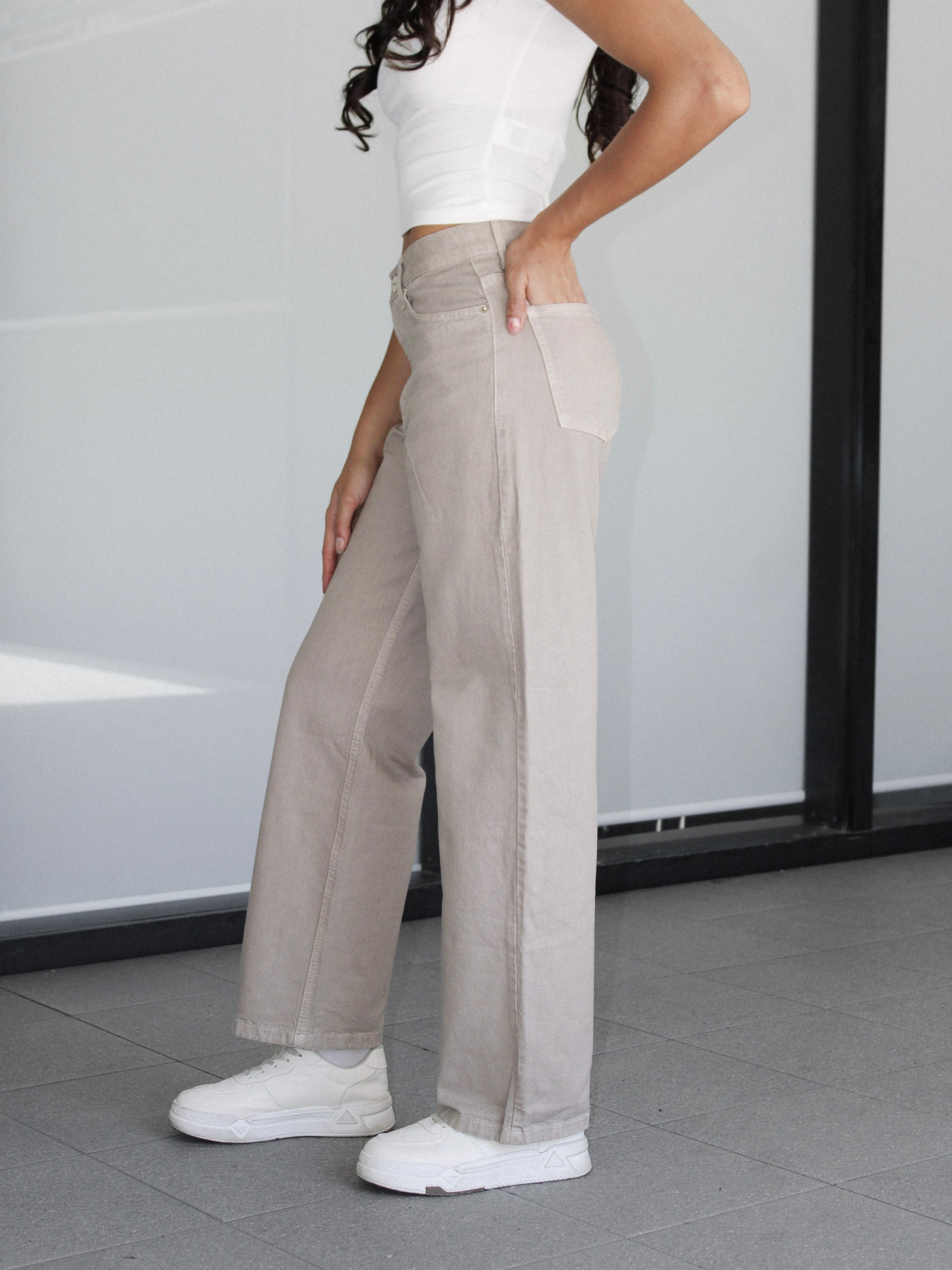 Beige Straight Jeans