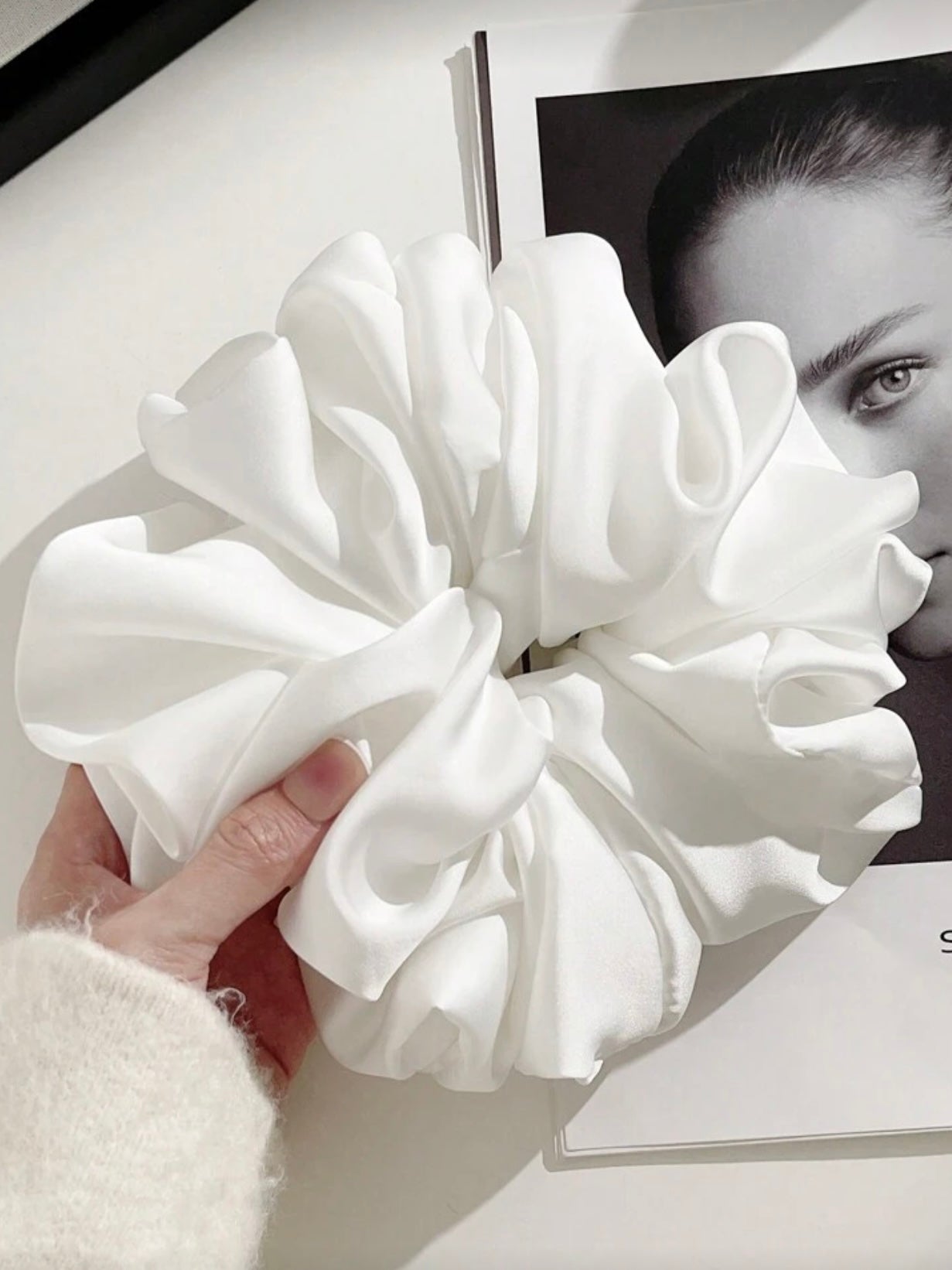 White Ruffled Scrunchie
