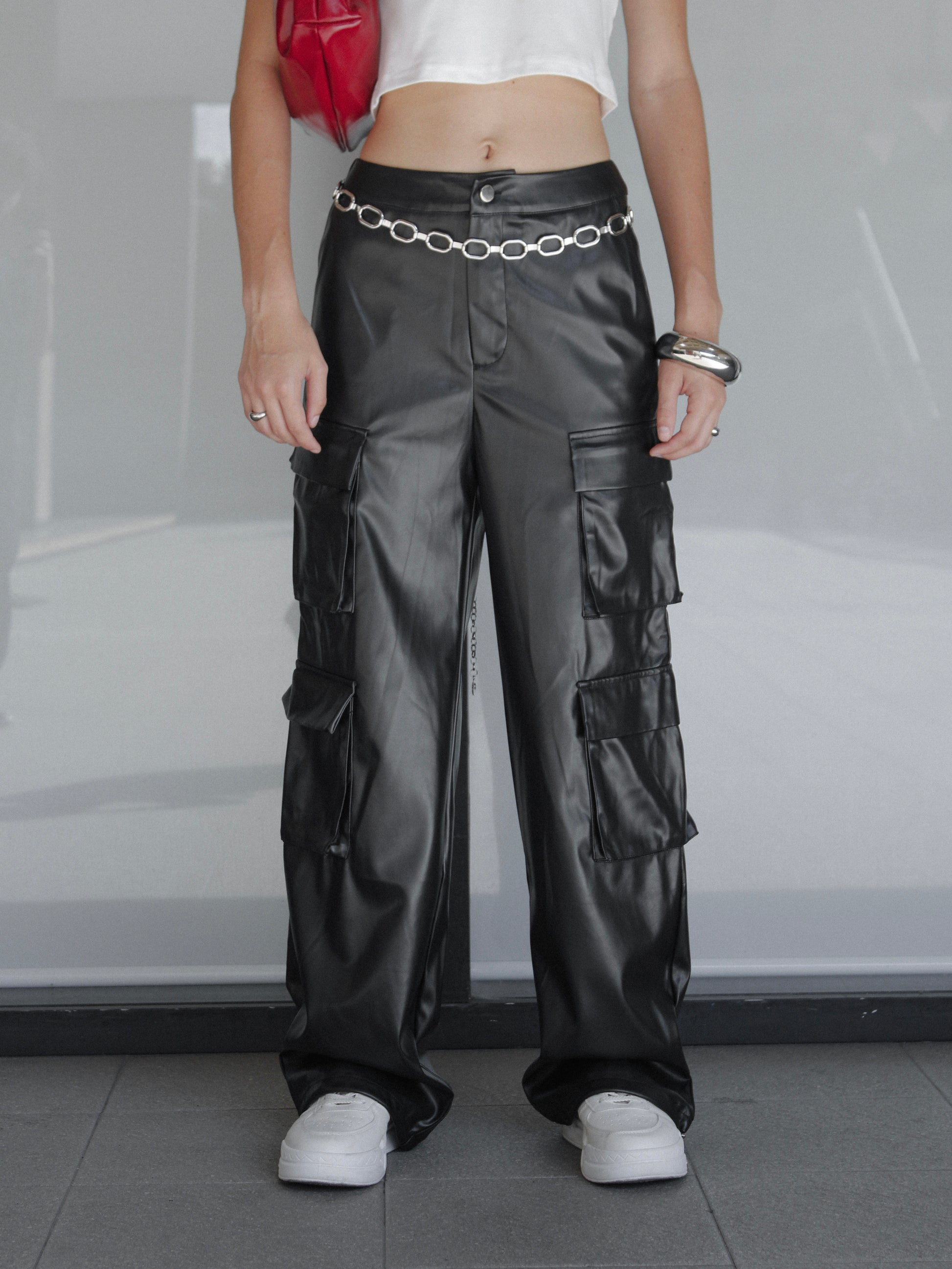 Black Leather Cargo Pants