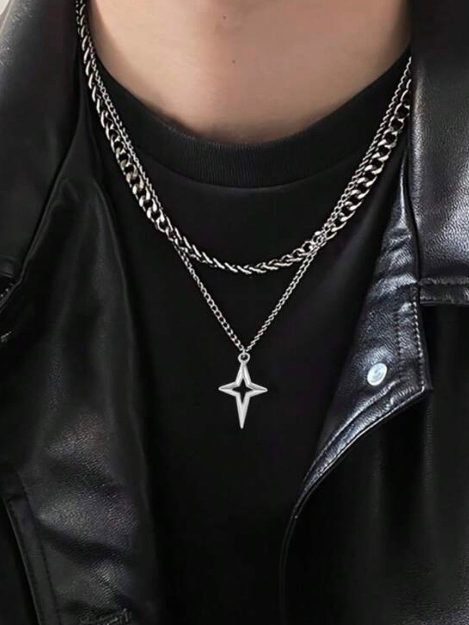 Collar Double Chain Cyber Star