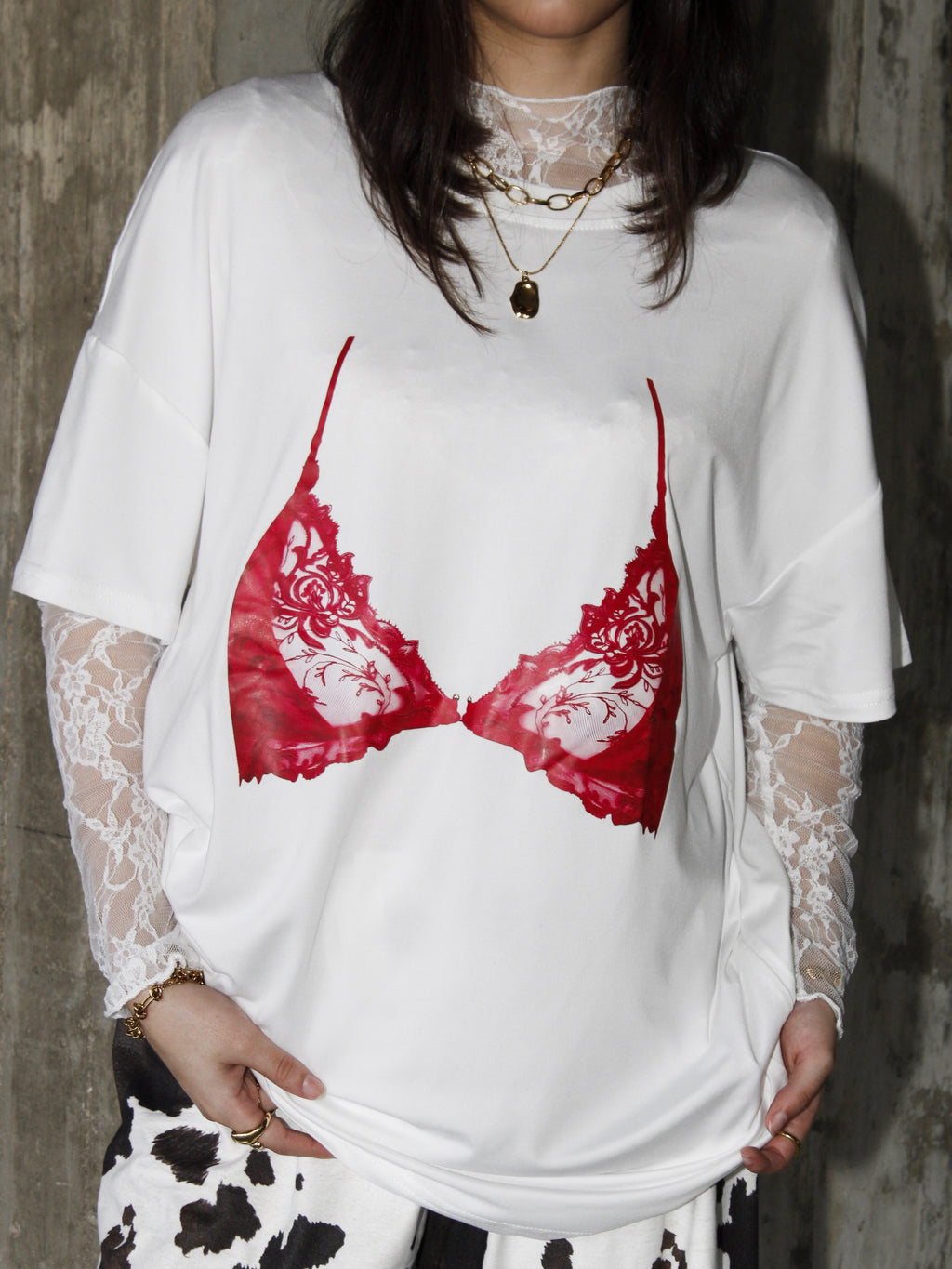 White & Red Oversize Tee COD.OV16