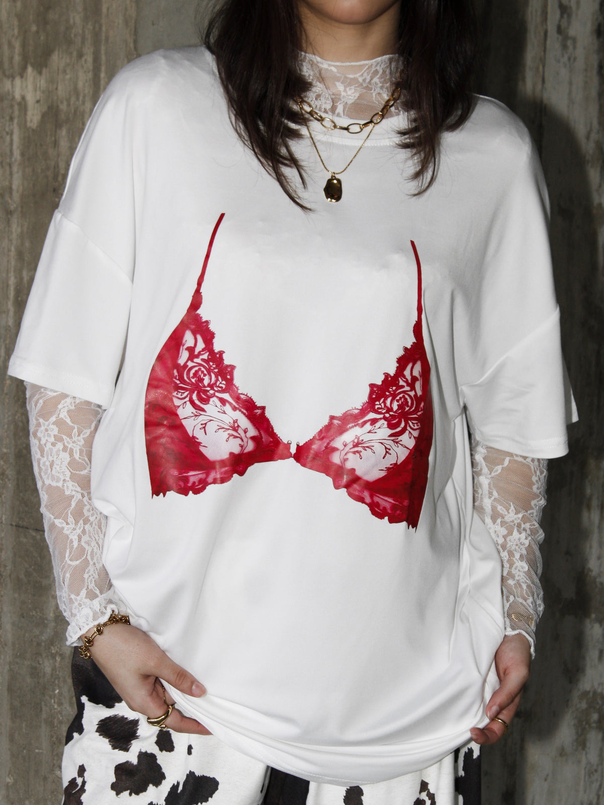 White & Red Oversize Tee COD.OV16