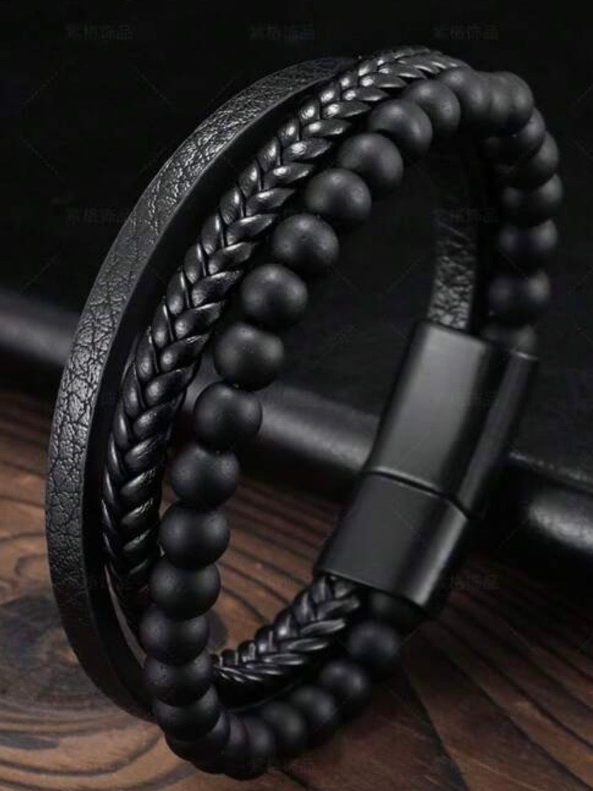Pulsera All Black Leather Stack
